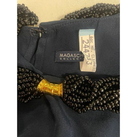 Magaschoni Collection Navy Beaded Neck Designer Dress XS 0 2 - Picture 5 of 6